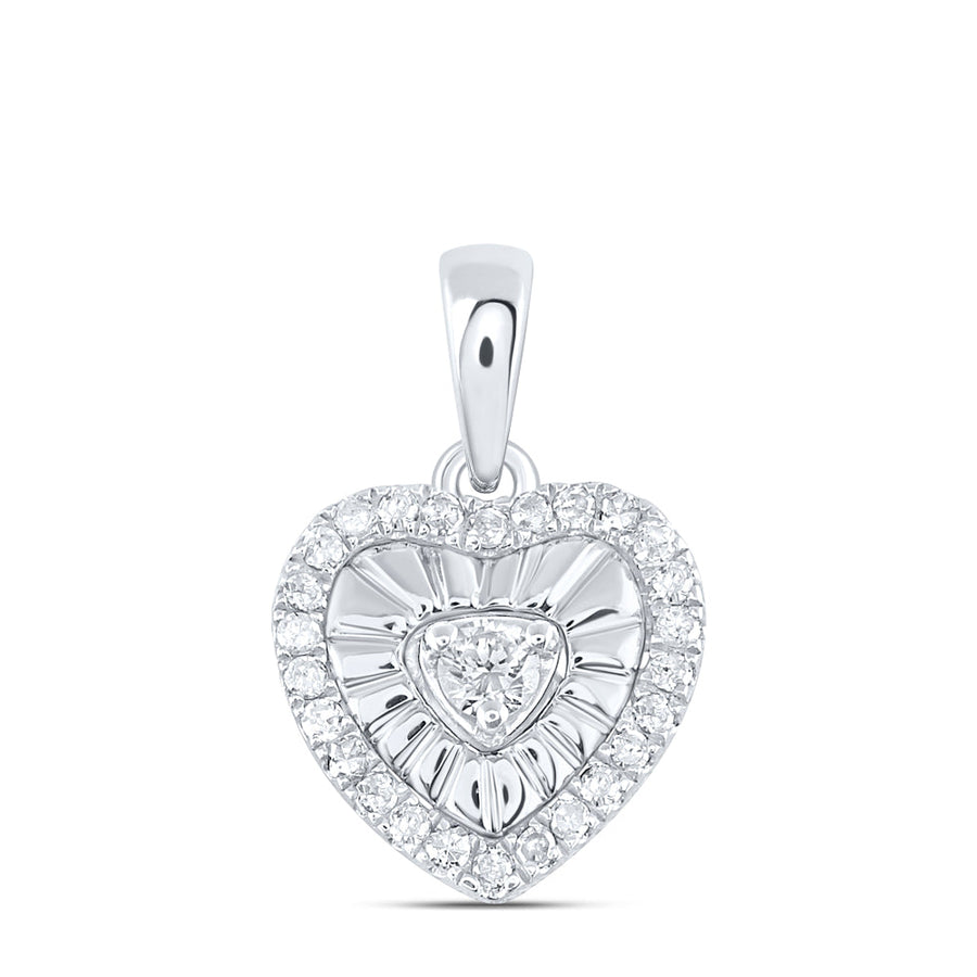 Sterling Silver Womens Round Diamond Heart Pendant 1/8 Cttw