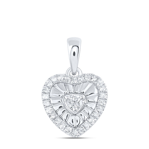 Sterling Silver Womens Round Diamond Heart Pendant 1/8 Cttw