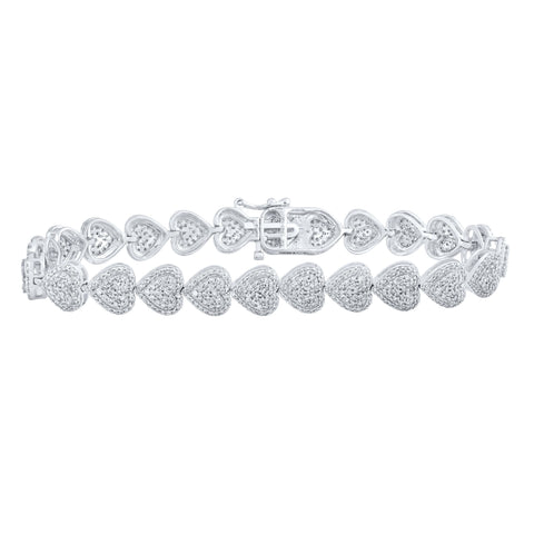 10kt White Gold Womens Round Diamond Heart Bracelet 2-5/8 Cttw