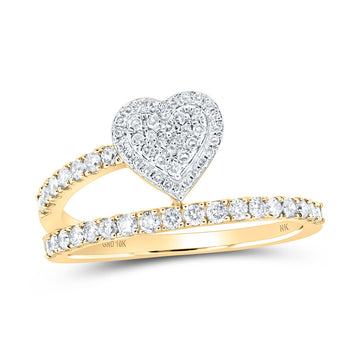 10kt Yellow Gold Womens Round Diamond Heart Band Ring 1/2 Cttw