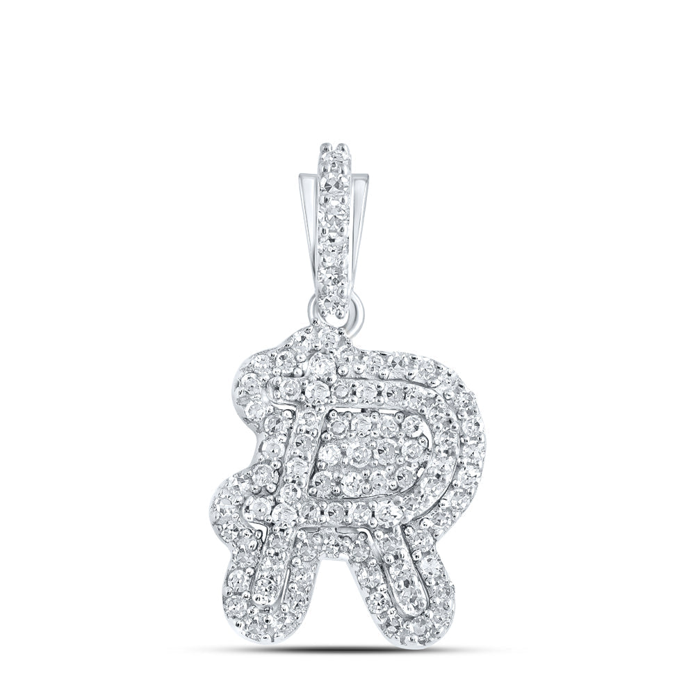 10kt White Gold Womens Round Diamond R Initial Letter Pendant 1/5 Cttw