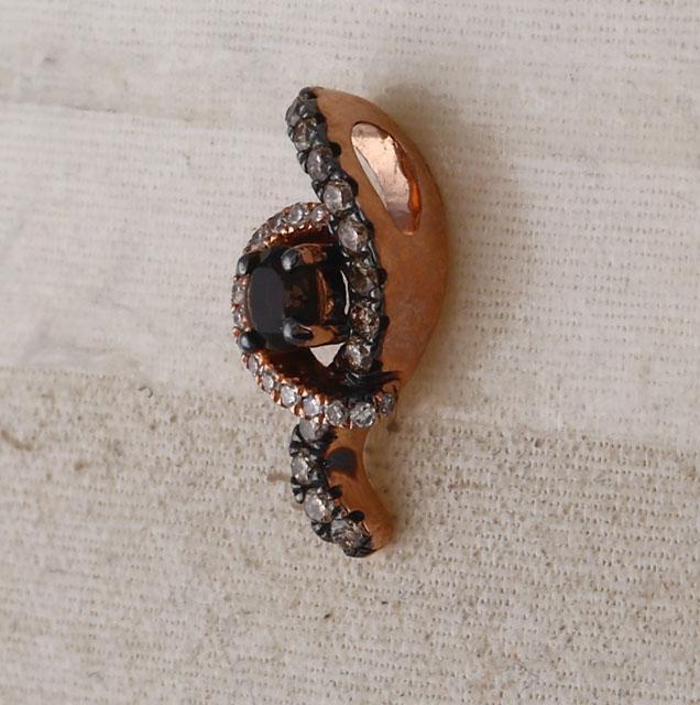 10kt Rose Gold Womens Round Smoky Quartz Diamond Fashion Pendant 1/3 Cttw