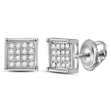 10kt White Gold Womens Round Diamond Square Earrings 1/10 Cttw