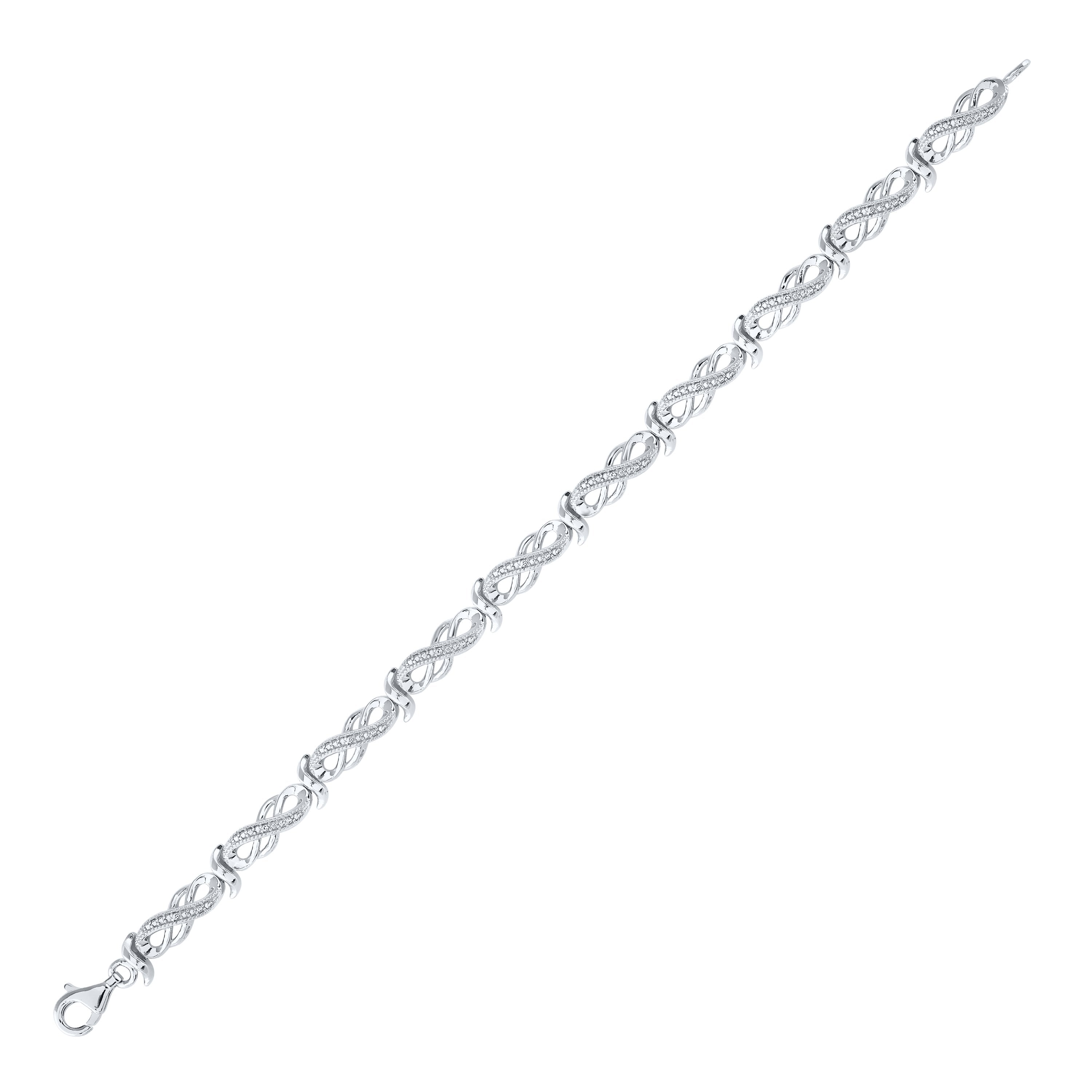 Sterling Silver Womens Round Diamond Infinity Link Bracelet .01 Cttw