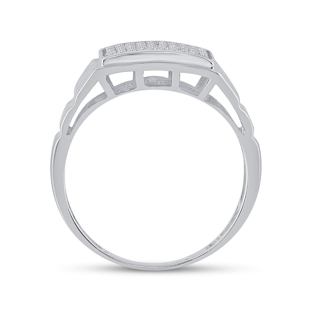 Sterling Silver Mens Round Diamond Cluster Ring 1/10 Cttw