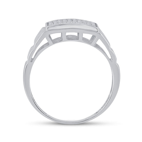 Sterling Silver Mens Round Diamond Cluster Ring 1/10 Cttw