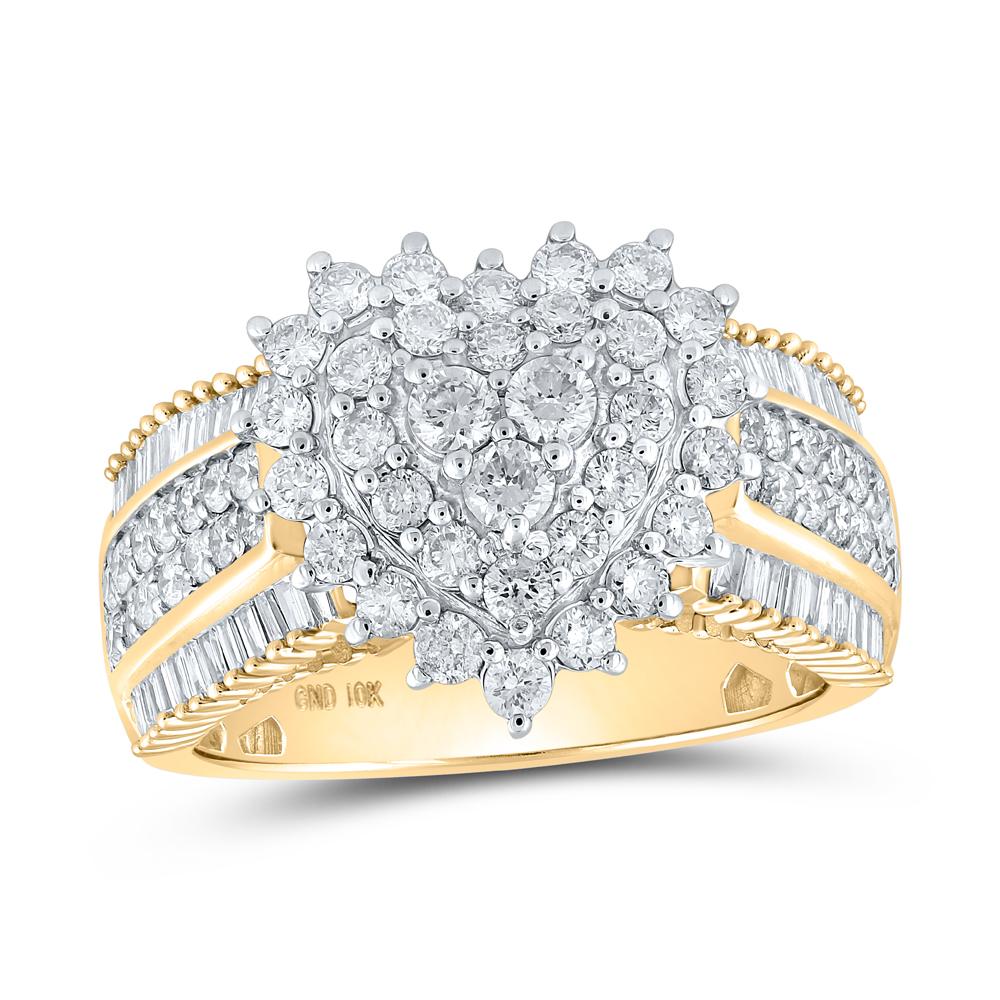 10kt Yellow Gold Womens Round Diamond Heart Ring 1-1/2 Cttw