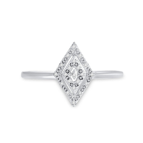 10kt White Gold Womens Round Diamond Geometric Fashion Ring 1/20 Cttw
