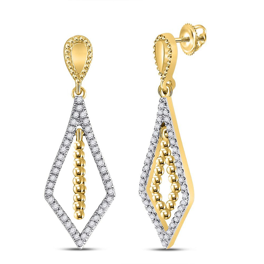 10kt Yellow Gold Womens Round Diamond Geometric Dangle Earrings 1/5 Cttw