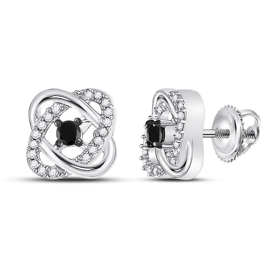 10kt White Gold Womens Round Black Color Enhanced Diamond Fashion Earrings 1/4 Cttw