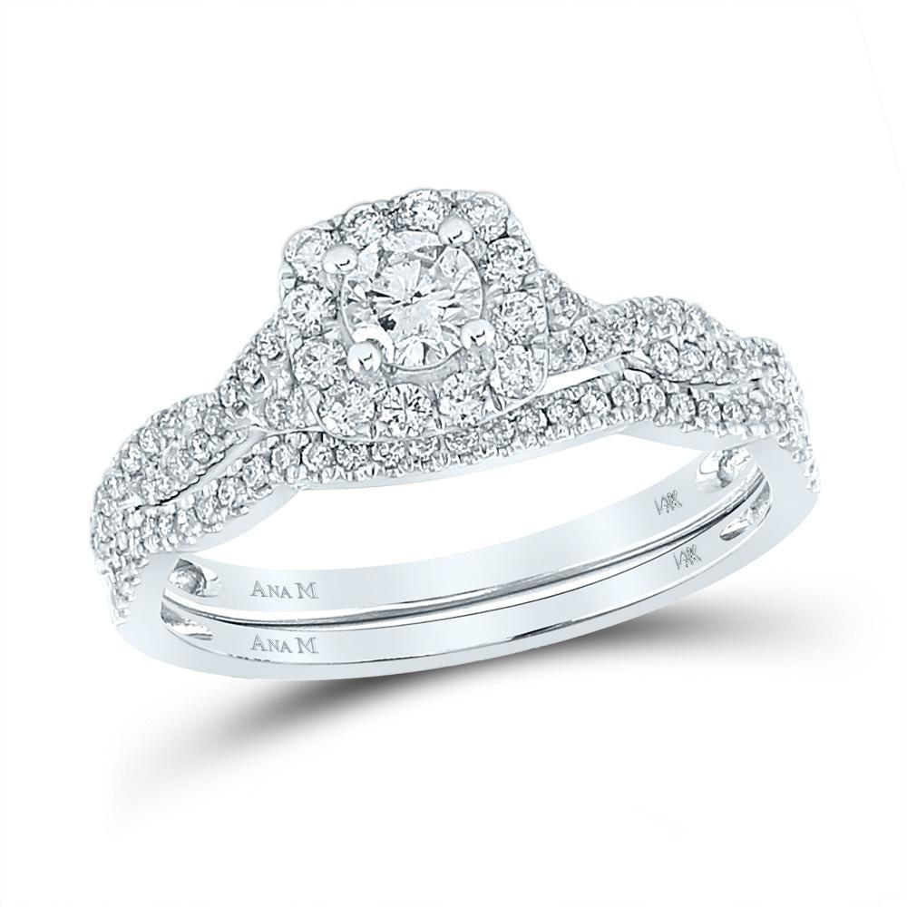 14kt White Gold Round Diamond Twist Bridal Wedding Ring Band Set 5/8 Cttw