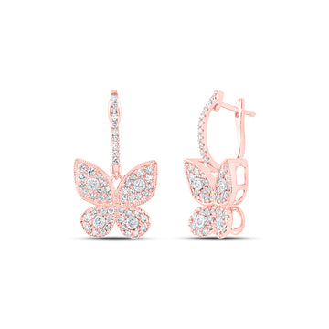 10kt Rose Gold Womens Round Diamond Butterfly Earrings 5/8 Cttw