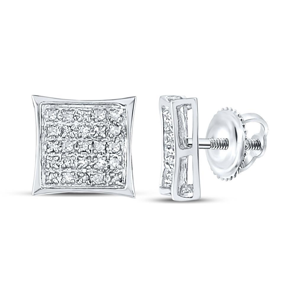 14kt White Gold Womens Round Diamond Square Kite Cluster Earrings 1/6 Cttw