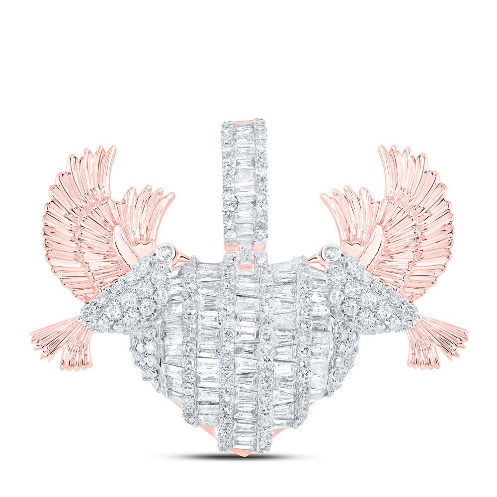 10kt Rose Gold Mens Baguette Diamond Dove Heart Charm Pendant 2-1/3 Cttw