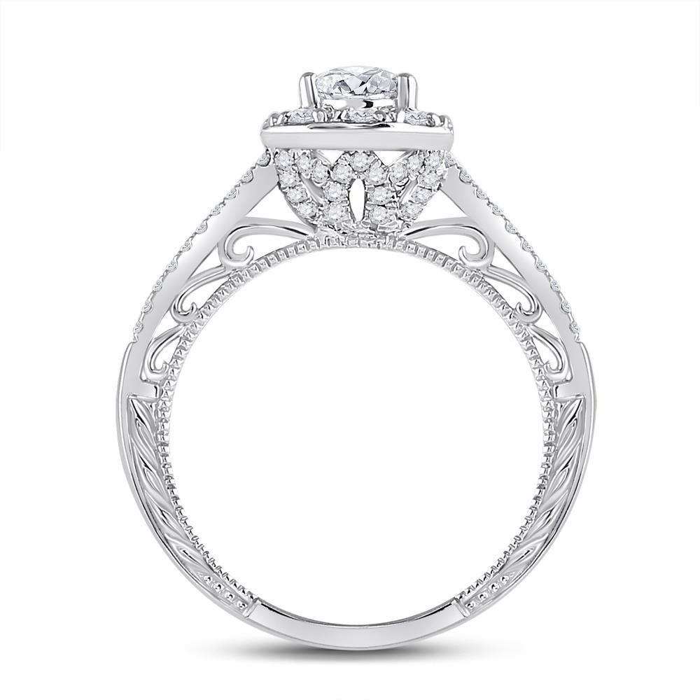 14kt White Gold Pear Diamond Solitaire Bridal Wedding Engagement Ring 1 Cttw
