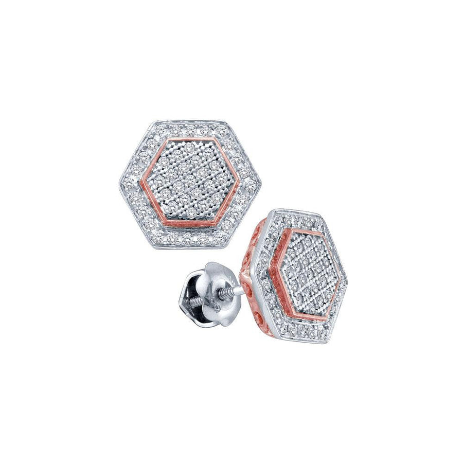 10kt White Gold Womens Round Diamond Cluster Rose-tone Hexagon Stud Earrings 1/3 Cttw