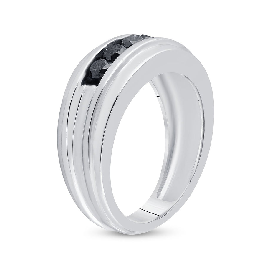 10kt White Gold Mens Round Black Color Enhanced Diamond Band Ring 1 Cttw