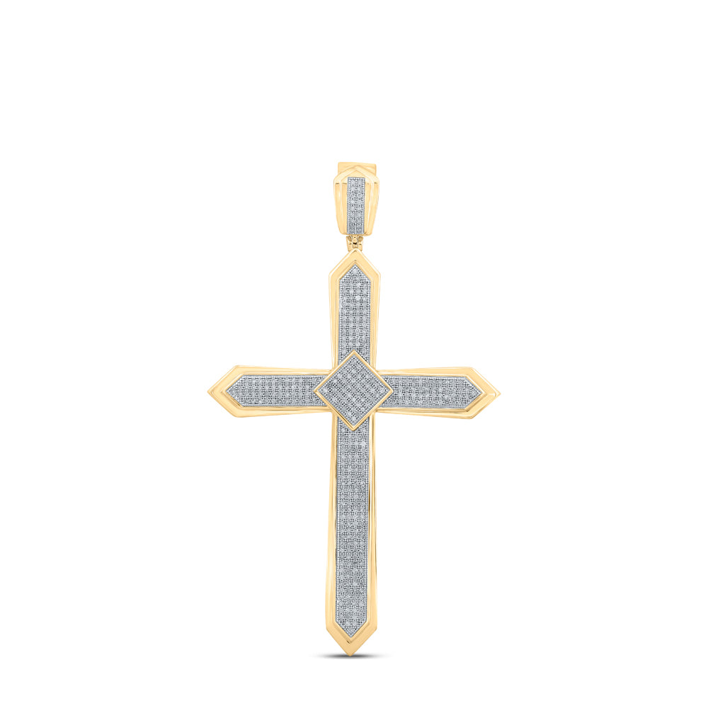 10kt Yellow Gold Mens Round Diamond Cross Charm Pendant 1 Cttw