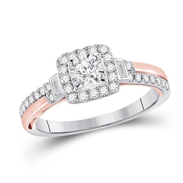 10kt Two-tone Gold Round Diamond Halo Bridal Wedding Engagement Ring 1/2 Cttw