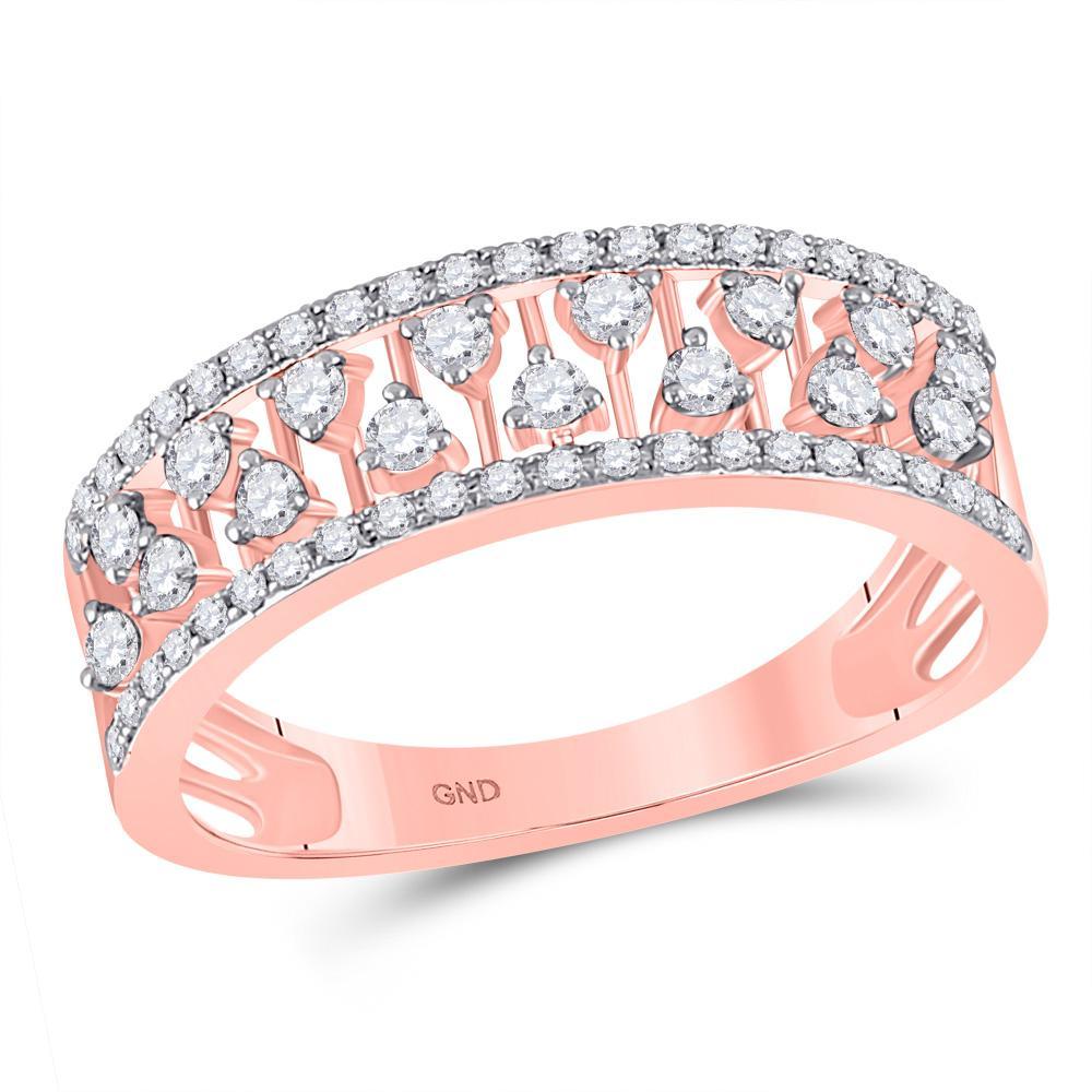 14kt Rose Gold Womens Round Diamond Fashion Anniversary Ring 3/8 Cttw
