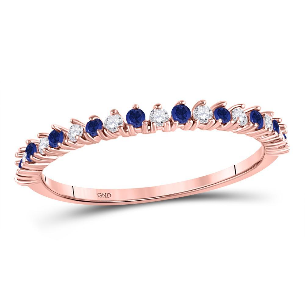 10kt Rose Gold Womens Round Blue Sapphire Diamond Stackable Band Ring 1/5 Cttw