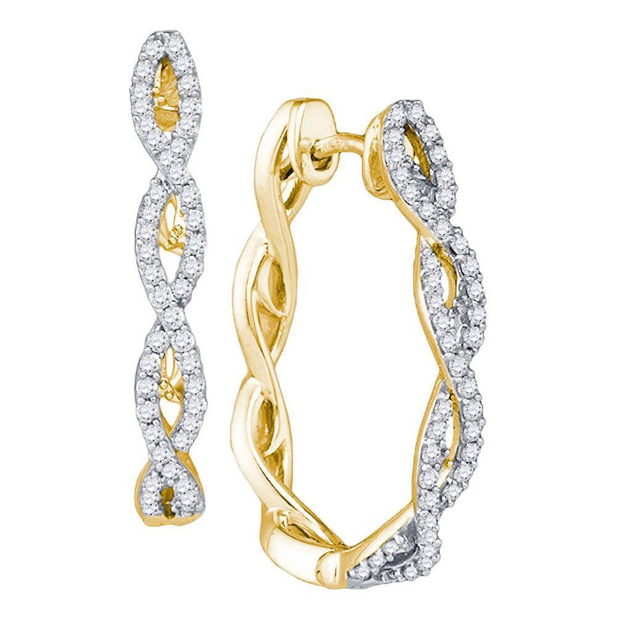 10kt Yellow Gold Womens Round Diamond Twist Hoop Earrings 1/2 Cttw