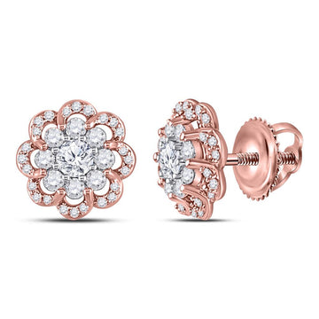 10kt Two-tone Gold Womens Round Diamond Flower Halo Cluster Earrings 1 Cttw