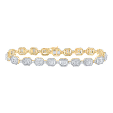 10kt Yellow Gold Mens Baguette Diamond 8.5-inch Link Bracelet 4-1/2 Cttw