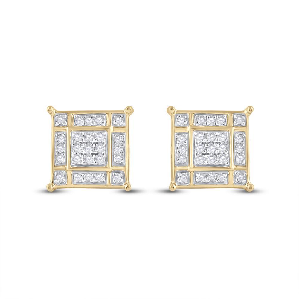 10kt Yellow Gold Womens Round Diamond Square Earrings 1/4 Cttw