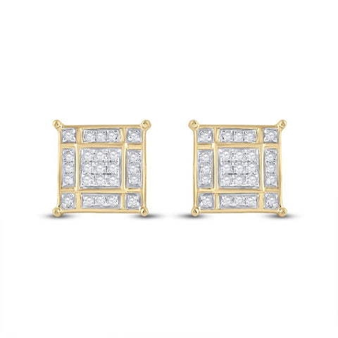 10kt Yellow Gold Womens Round Diamond Square Earrings 1/4 Cttw