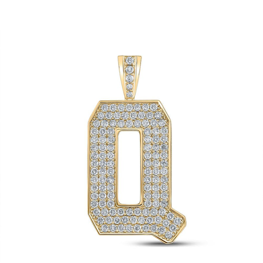 10kt Yellow Gold Mens Round Diamond Q Initial Letter Charm Pendant 2 Cttw