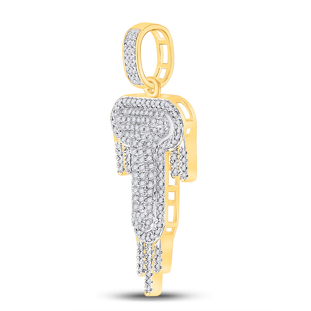 10kt Yellow Gold Mens Round Diamond T Dripping Letter Charm Pendant 1/2 Cttw