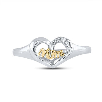 Sterling Silver Womens Round Diamond Mom Heart Ring .02 Cttw