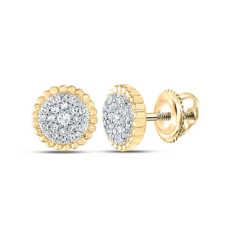 10kt Yellow Gold Womens Round Diamond Beaded Halo Cluster Earrings 1/4 Cttw