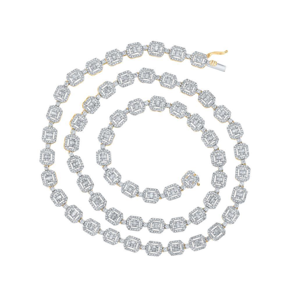 14kt Yellow Gold Mens Baguette Diamond 24-inch Link Chain Necklace 10 Cttw