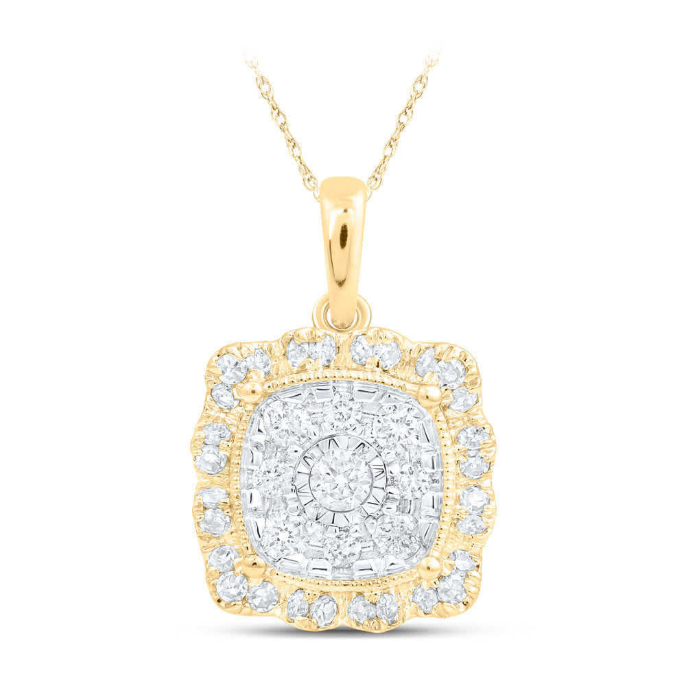 10kt Yellow Gold Womens Round Diamond Square Pendant 1/3 Cttw