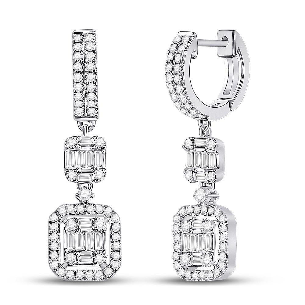 14kt White Gold Womens Baguette Diamond Fashion Dangle Earrings 1 Cttw
