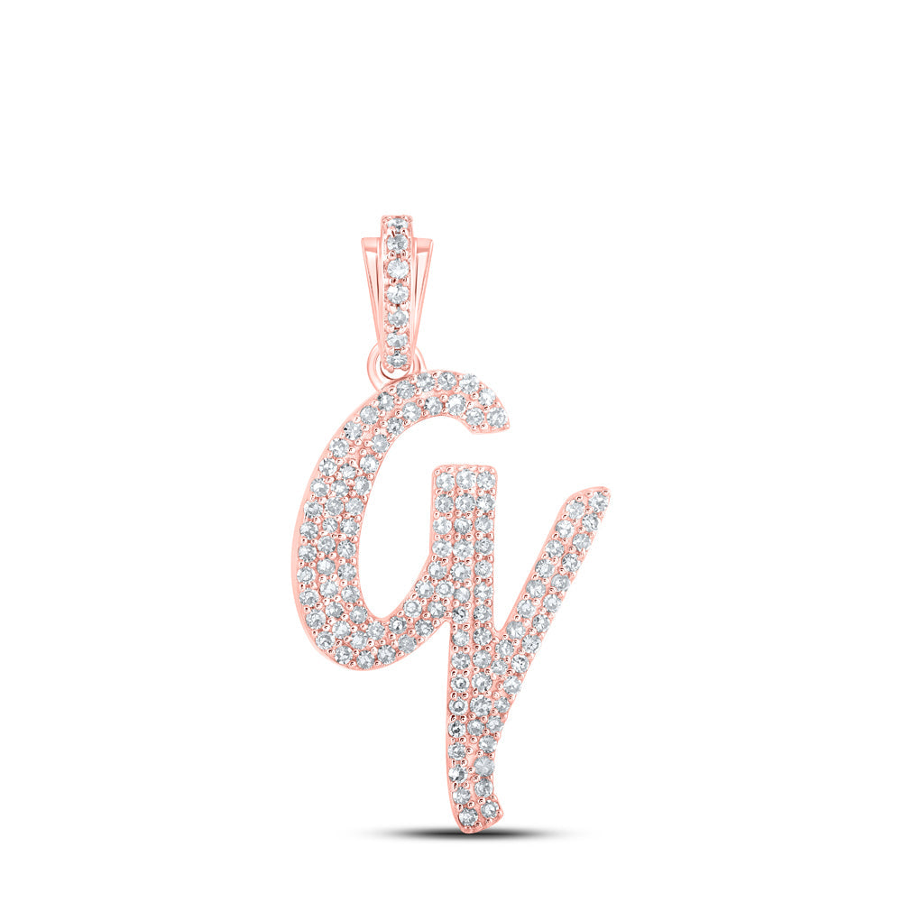 10kt Rose Gold Womens Round Diamond V Cursive Initial Letter Pendant 1/2 Cttw