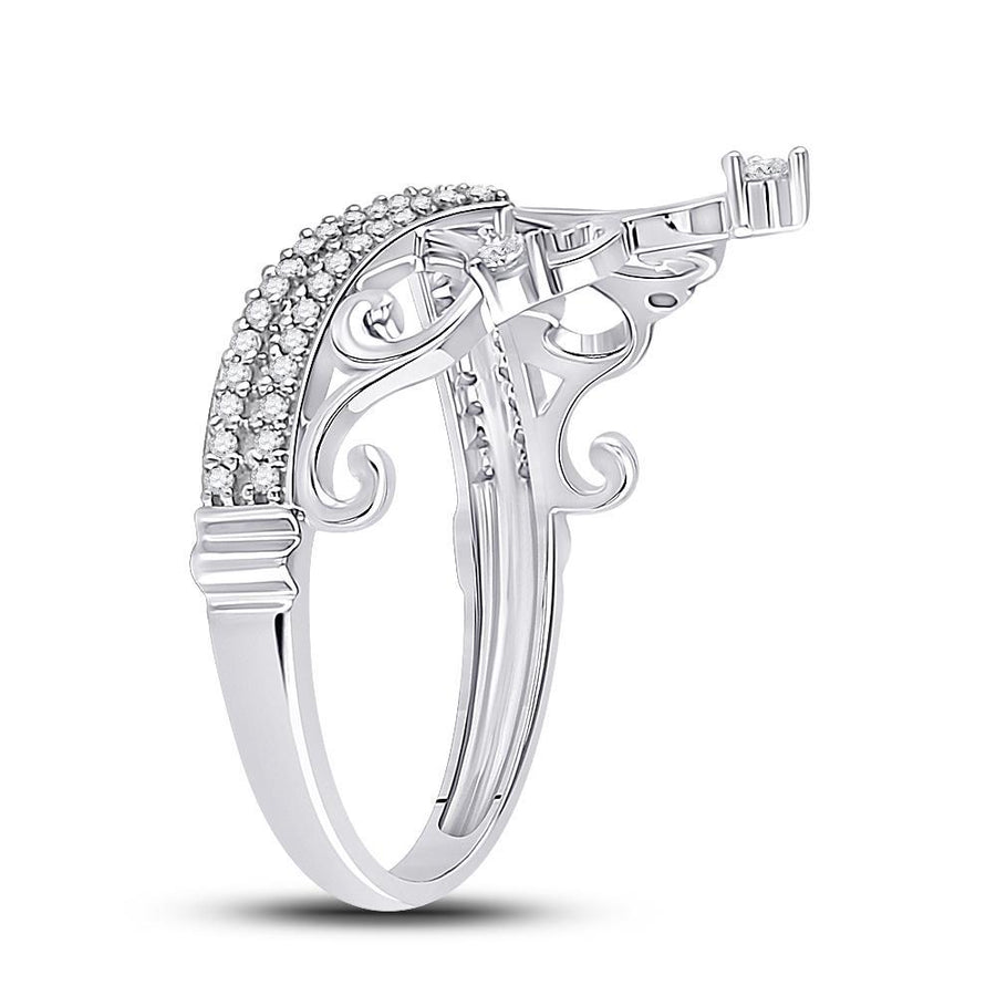 10kt White Gold Womens Round Diamond Crown Tiara Fashion Ring 1/5 Cttw