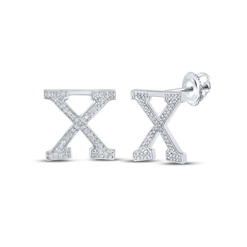 10kt White Gold Womens Round Diamond X Initial Letter Earrings 1/5 Cttw