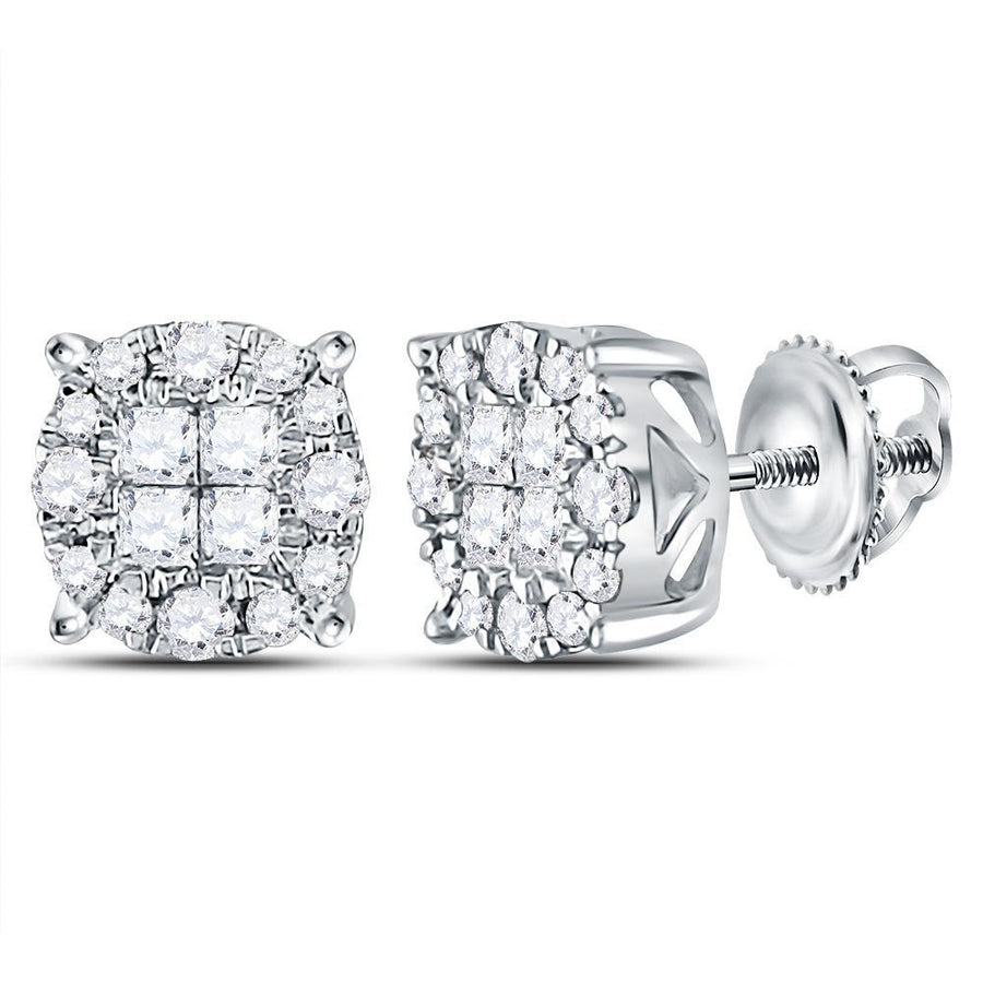 14kt White Gold Womens Princess Diamond Cluster Earrings 1/2 Cttw