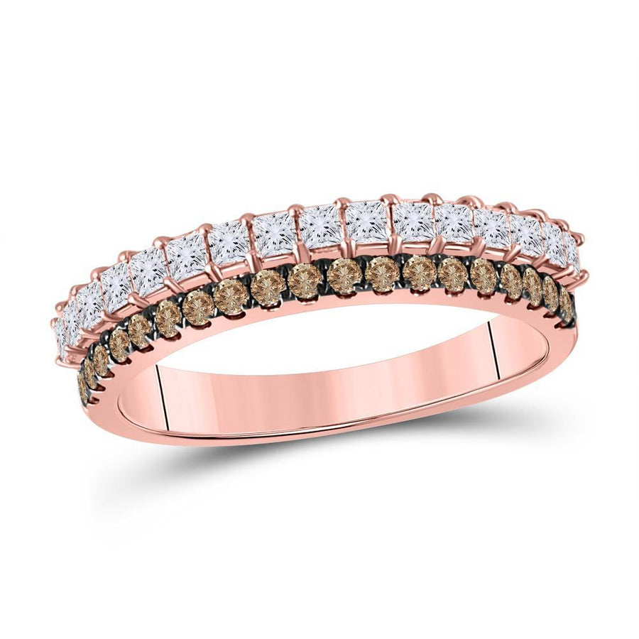 10kt Rose Gold Womens Round Brown Diamond Anniversary Band Ring 3/4 Cttw