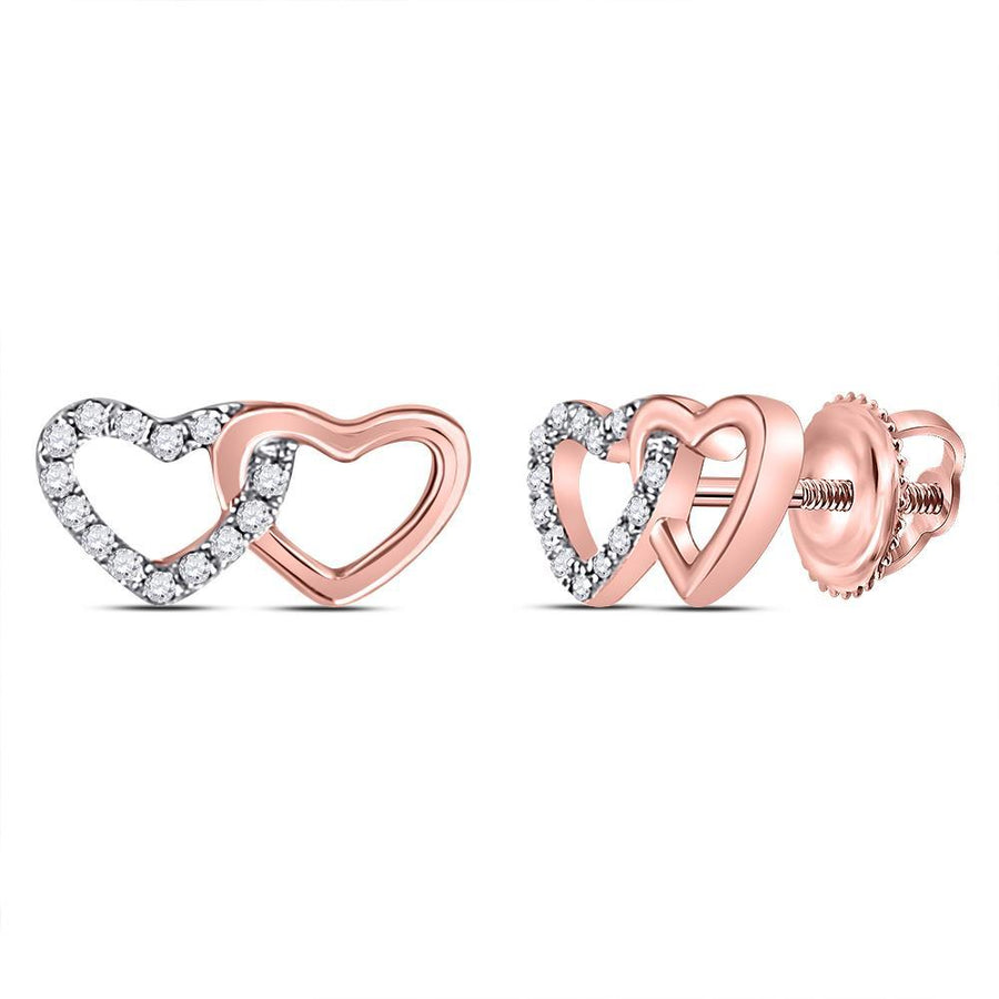 10kt Rose Gold Womens Round Diamond Heart Earrings 1/12 Cttw