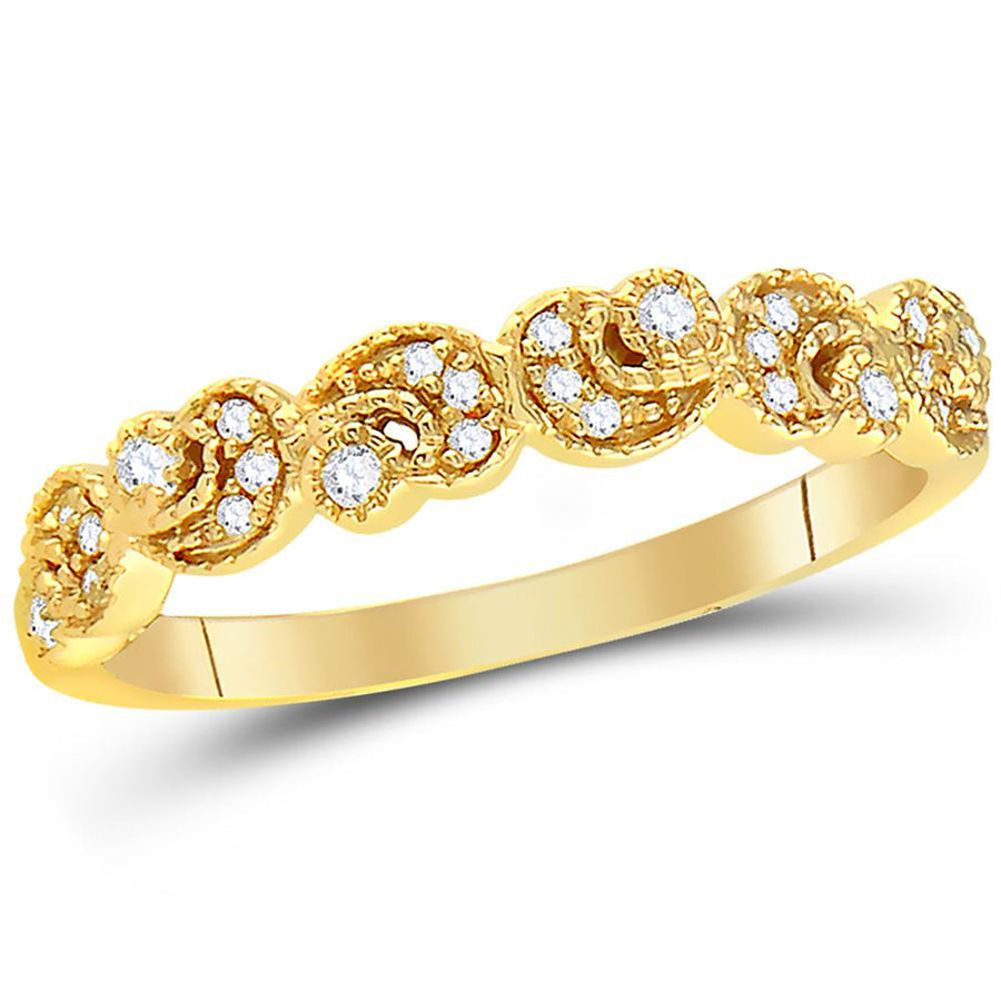 14kt Yellow Gold Womens Round Diamond Crescent Stackable Band Ring 1/10 Cttw