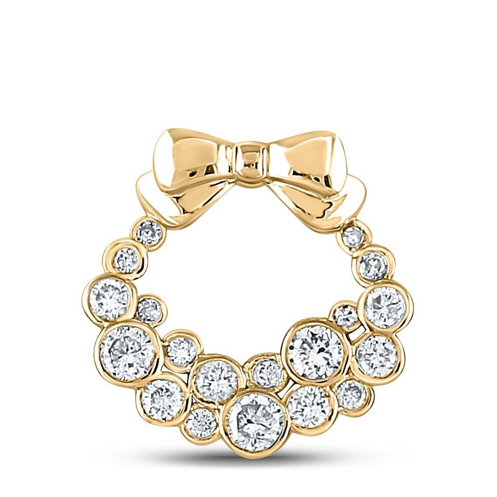 10kt Yellow Gold Womens Round Diamond Holiday Wreath Pendant 1/2 Cttw