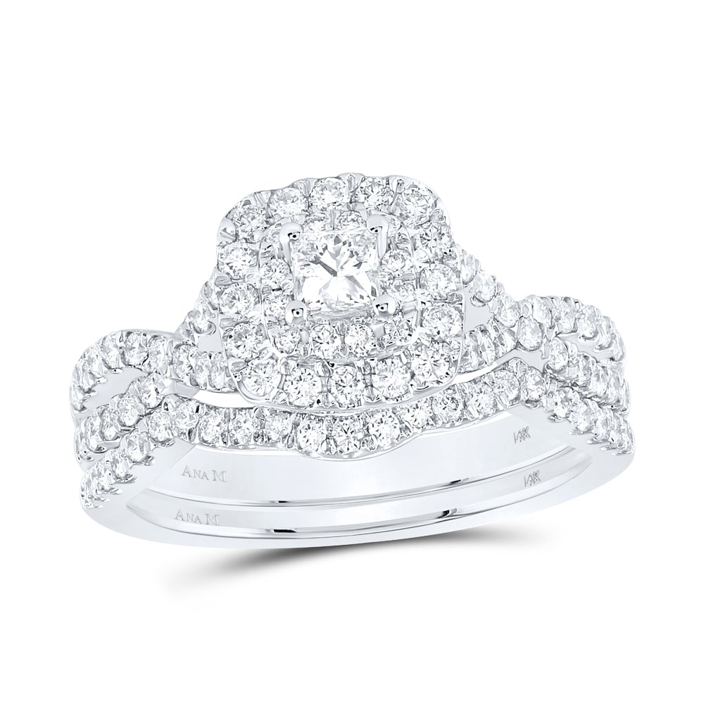 14kt White Gold Princess Diamond Halo Bridal Wedding Ring Band Set 1 Cttw