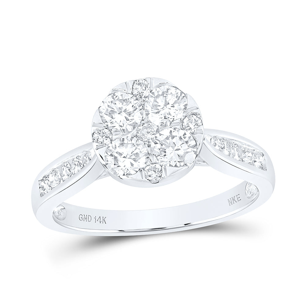 14kt White Gold Womens Round Diamond Cluster Ring 1 Cttw