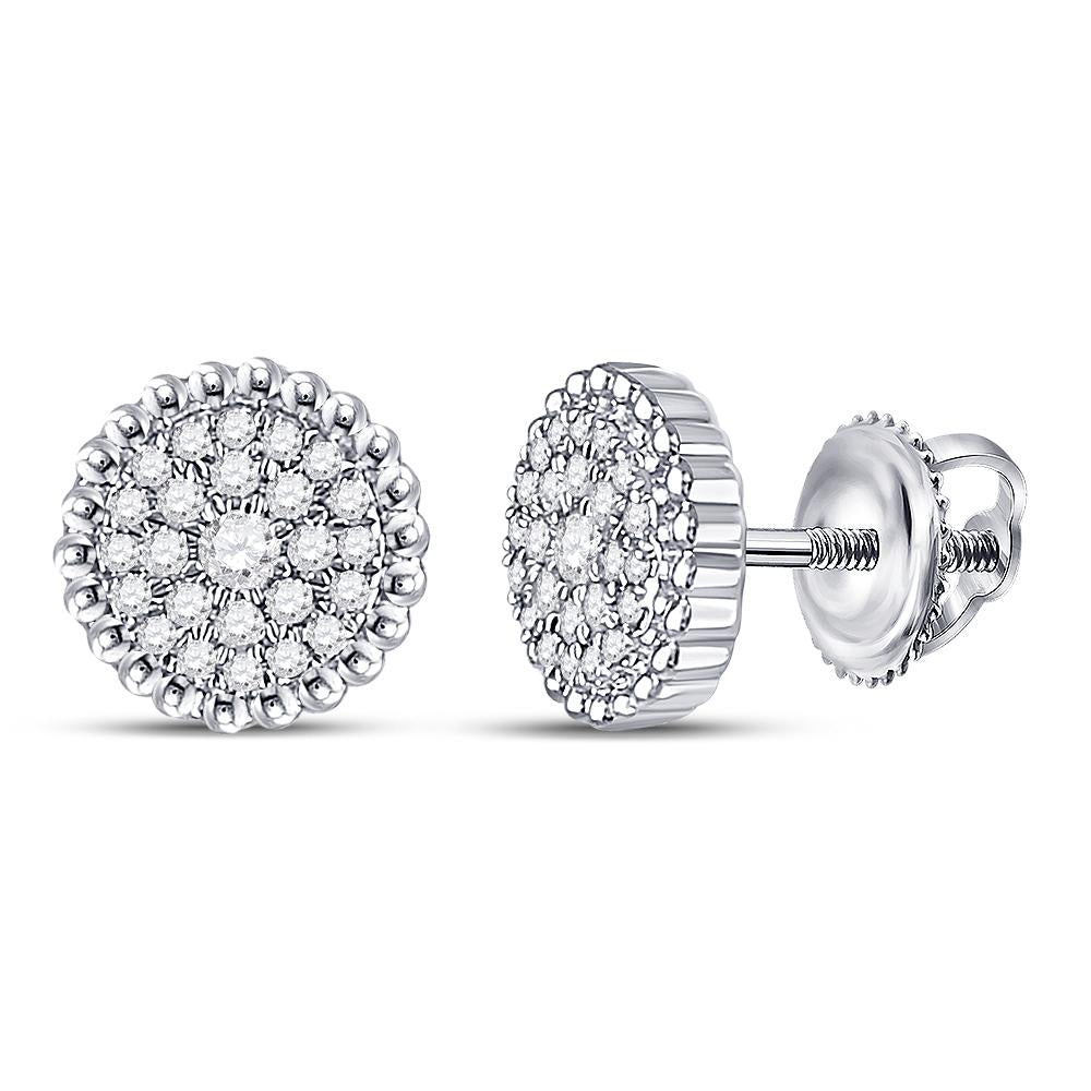 10kt White Gold Womens Round Diamond Beaded Halo Earrings 1/4 Cttw
