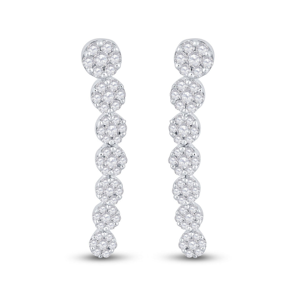 10kt White Gold Womens Round Diamond Cluster Climber Earrings 1/2 Cttw