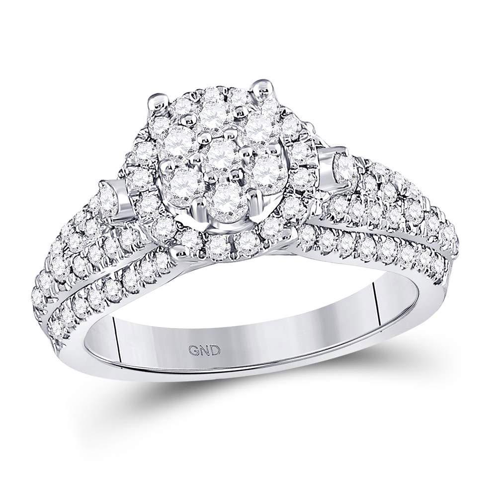 10kt White Gold Womens Round Diamond Flower Cluster Ring 1-1/4 Cttw